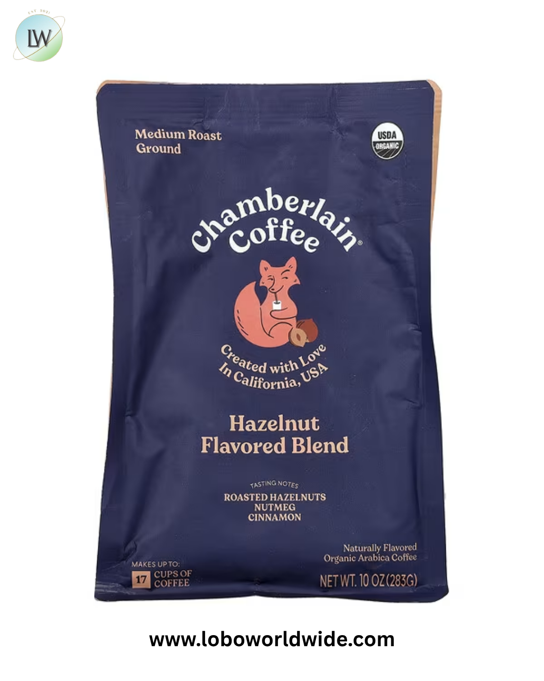Chamberlain Coffee, Witty Fox Hazelnut Blend, Ground, Medium Roast, 10 oz (283 g)