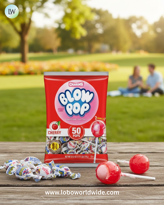 Charms Blow Pop Single Flavor Bag - Cherry Flavored Lollipops with a Bubble Gum Center - Individually Wrapped Hard Candy - Red Candy - Peanut Free, Gluten Free, 50 Count (Pack of 1)