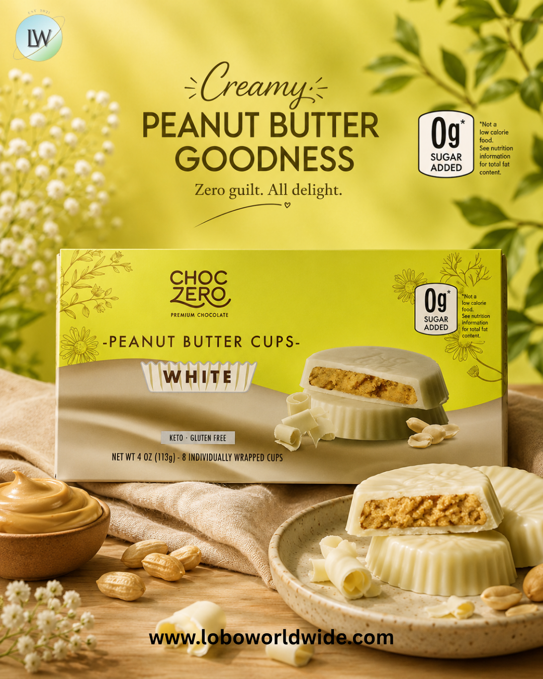 ChocZero, White Chocolate Peanut Butter Cups, 8 Cups, 4 oz (113 g)