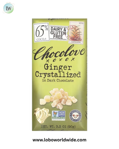 Chocolove, Ginger Crystallized in Dark Chocolate, 65% Cocoa, 3.2 oz (90 g)