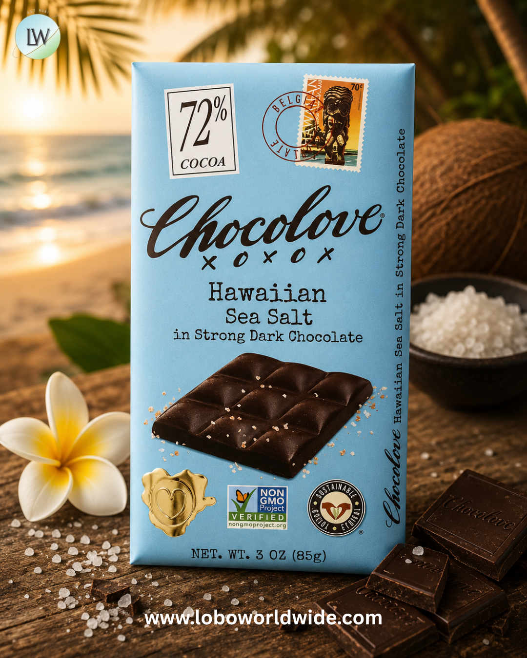 Chocolove, Hawaiian Sea Salt in Strong Dark Chocolate, 72% Cocoa, 3 oz (85 g)