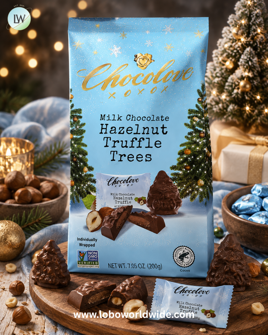 Chocolove, Milk Chocolate Hazelnut Truffle Trees, 7.05 oz (200 g)