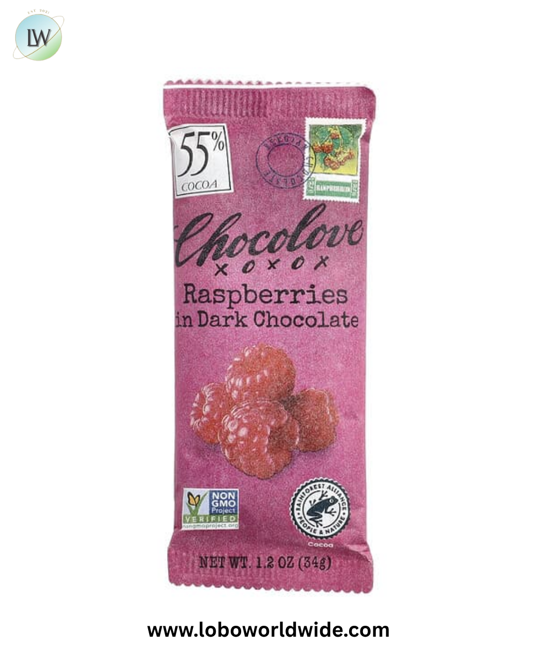 Chocolove, Raspberries in Dark Chocolate, 55% Cocoa, 1.2 oz (34 g) - PACK OF 2