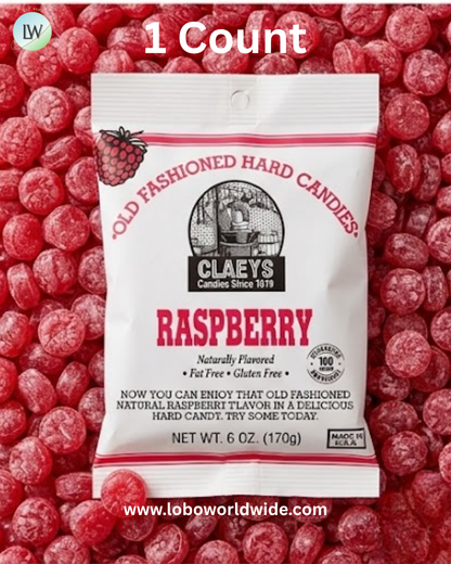 Claeys Hard Candy Drops Raspberry 6oz Bag