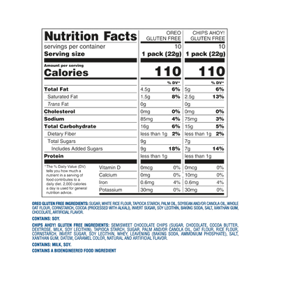 OREO Sandwich Cookies & CHIPS AHOY! Chocolate Chip Cookies Gluten Free Cookies Variety Pack, 20 Snack Packs