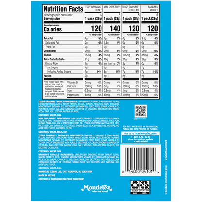 Nabisco Variety Pack, Barnum's Animal Crackers, Teddy Grahams & CHIPS AHOY! Cookies, 20 Snack Packs