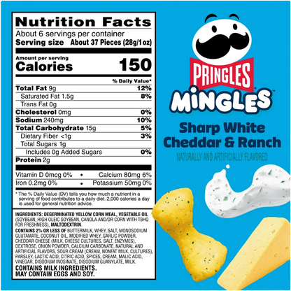Pringles Mingles Sharp White Cheddar and Ranch Puffed Snacks, Cheese Puffs, 5.5 oz