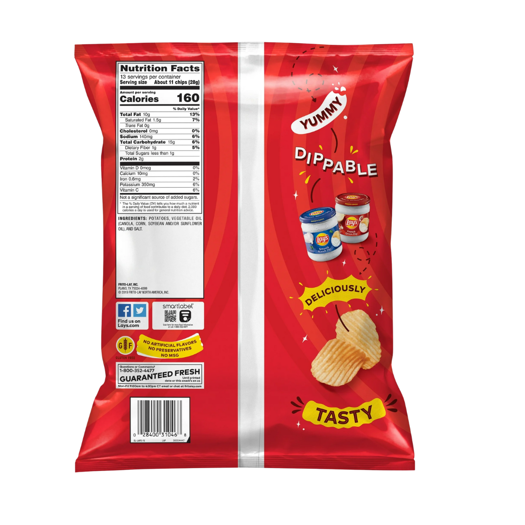 Lay's Wavy Original Potato Chips, Party Size, 13 oz Bag