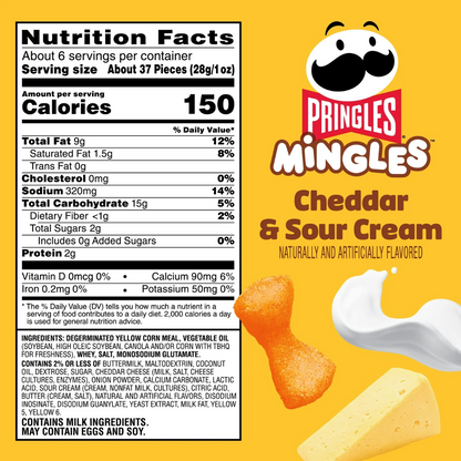 Pringles Mingles Cheddar and Sour Cream Puffed Snacks, Cheese Puffs, 5.5 oz