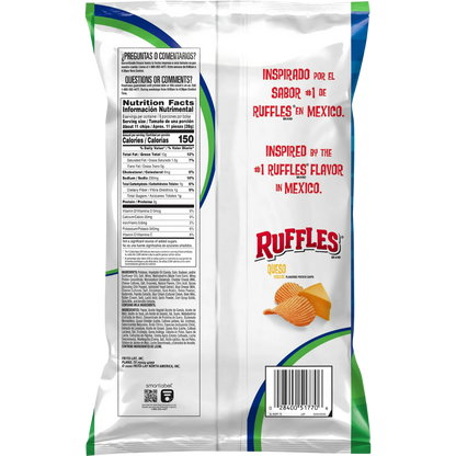 Ruffles Potato Chips Queso Cheese Flavored Snack Chips, Snacks, Large Bag 8 Ounce Bag