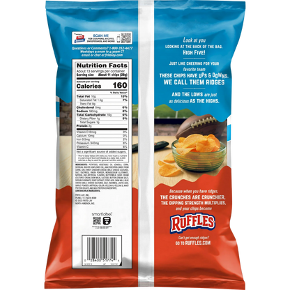 Ruffles Cheddar & Sour Cream Potato Snack Chips,Party Size, 12.5 oz Bag