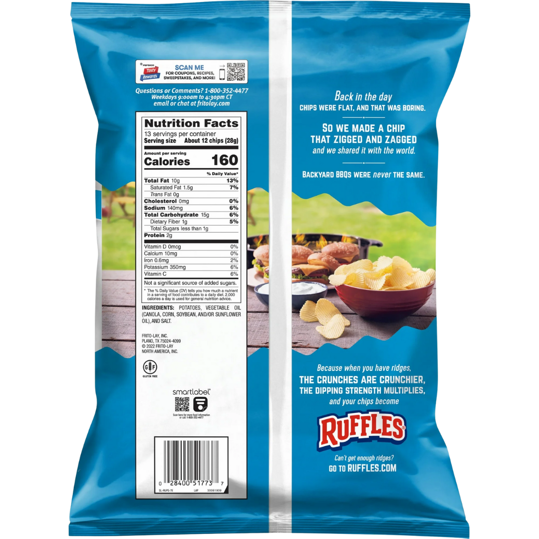 Ruffles Original Flavor Potato Snack Chips,Party Size, 13 Ounce Bag