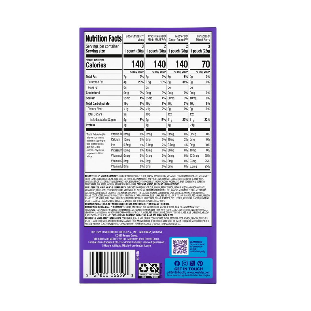 Keebler Sweet & Salty Variety Pack, 10-Count Box, MotherÕs Circus, Keebler Fudge Stripes, and Utz Cheese Balls, 10 oz