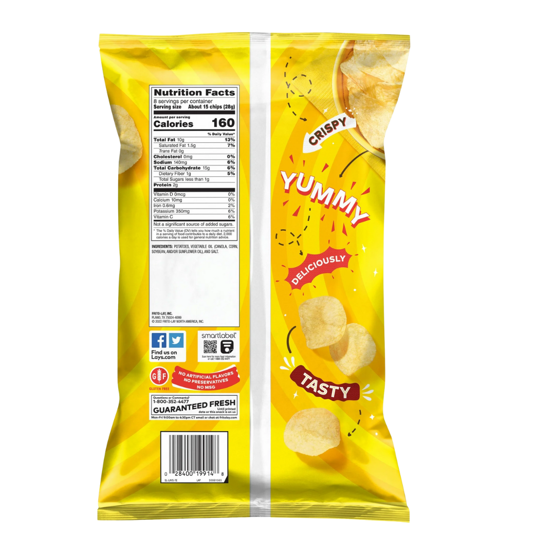 Lay's Classic Potato Chips, 8 oz, Plastic Bag