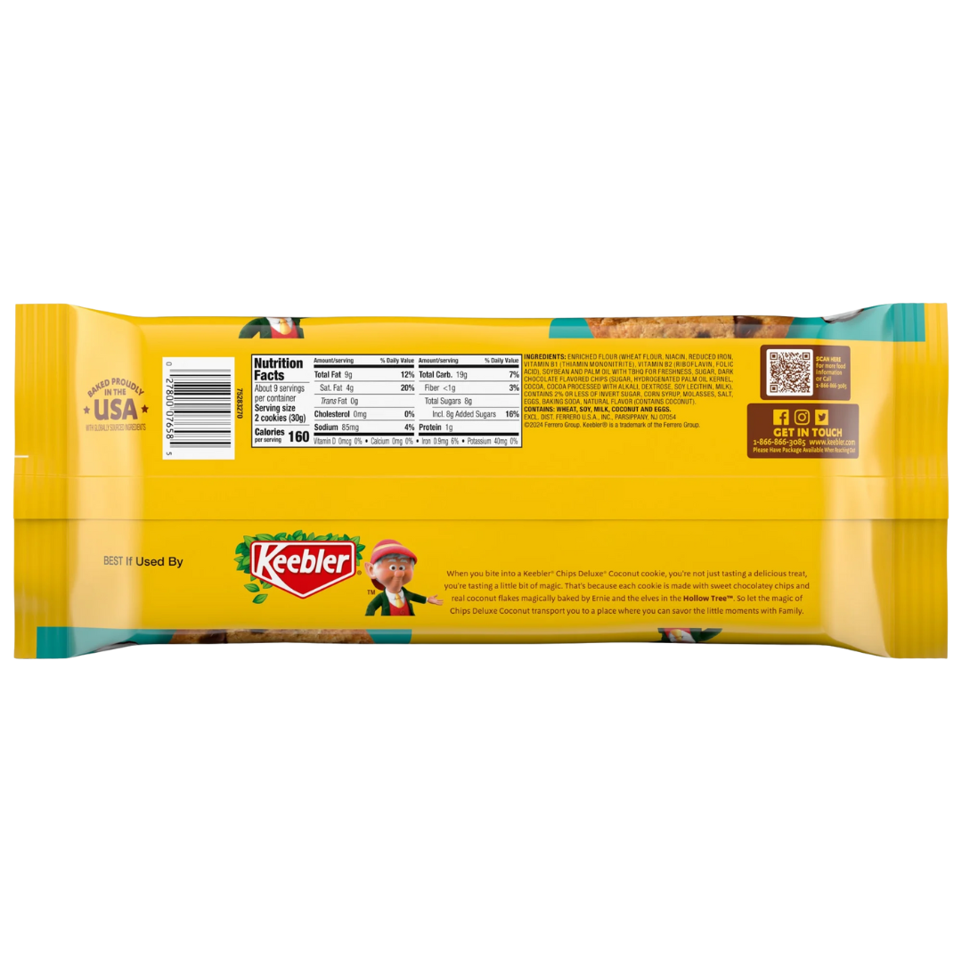 (4 pack) Keebler Chips Deluxe Coconut Baked Cookies, 9.45oz