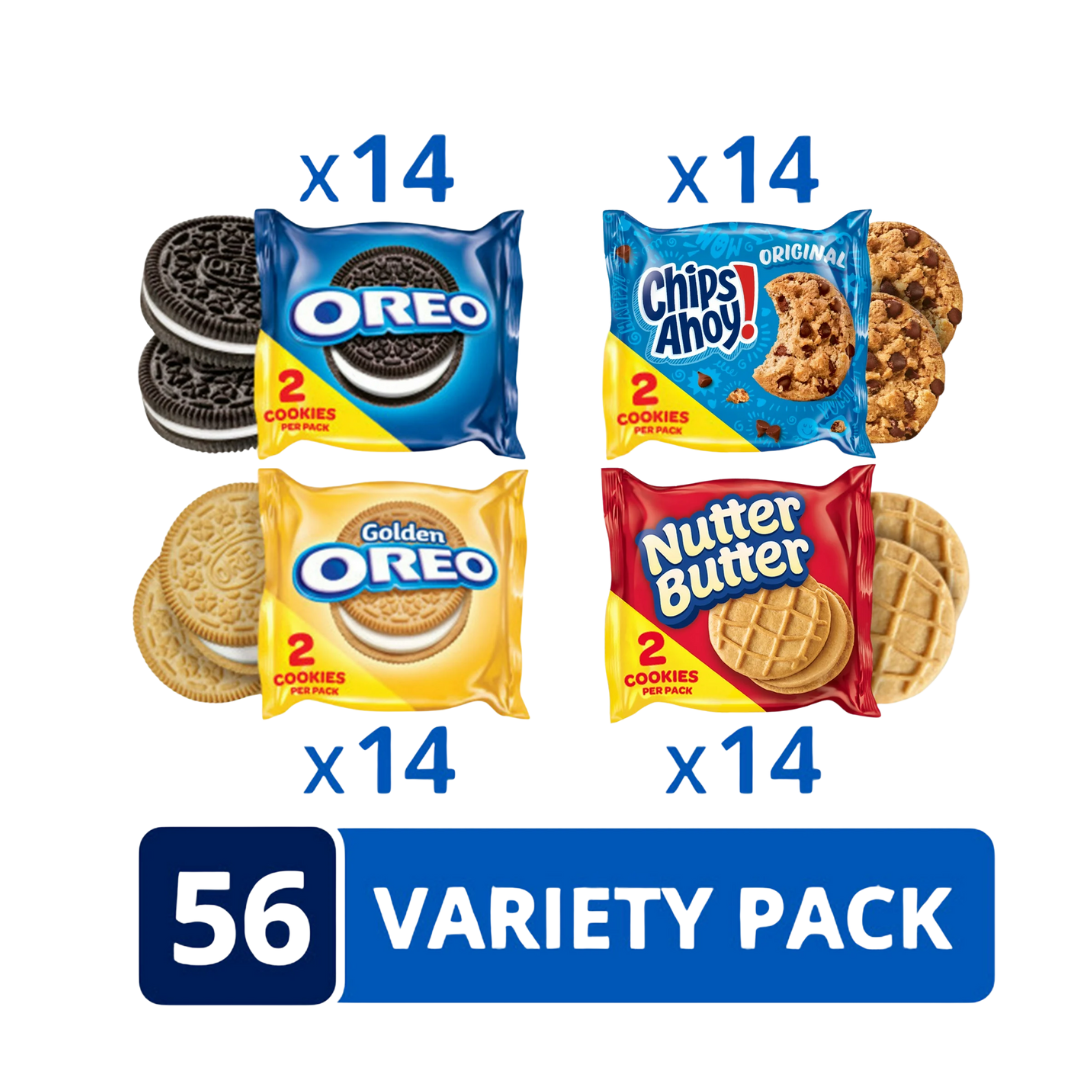 OREO Original, OREO Golden, CHIPS AHOY! & Nutter Butter Cookie Variety Pack, 56 ct Snack Packs