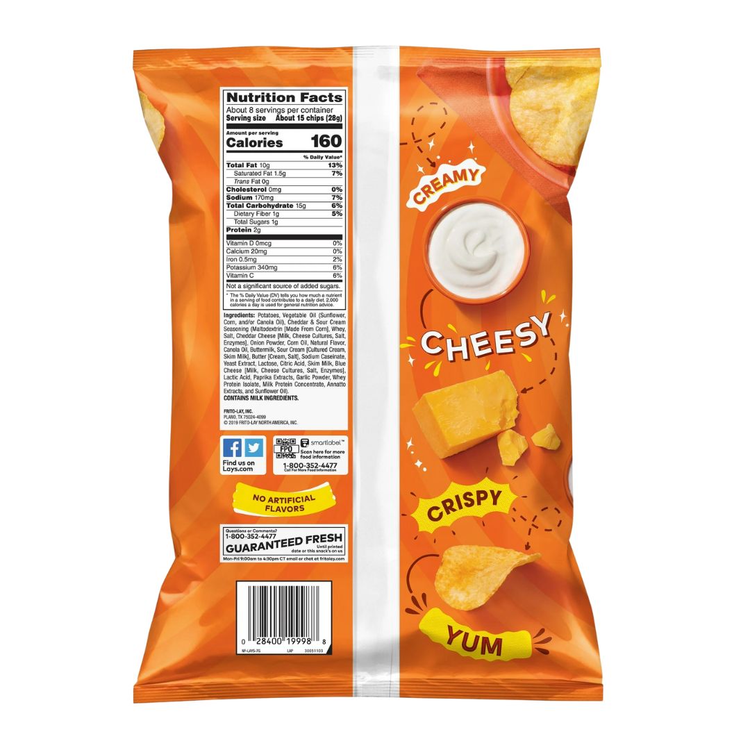 Lay's Potato Chips, Cheddar & Sour Cream, 7.75 oz Bag