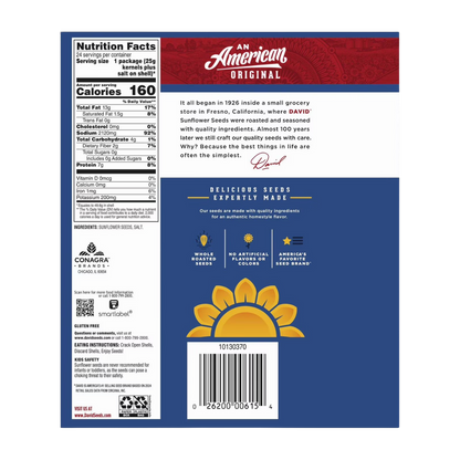 David Roasted and Salted Whole Sunflower Seeds 1.5 oz. Pouch - 144/Case/David Original Sunflower Seeds, 1.75 oz., 24 pk.