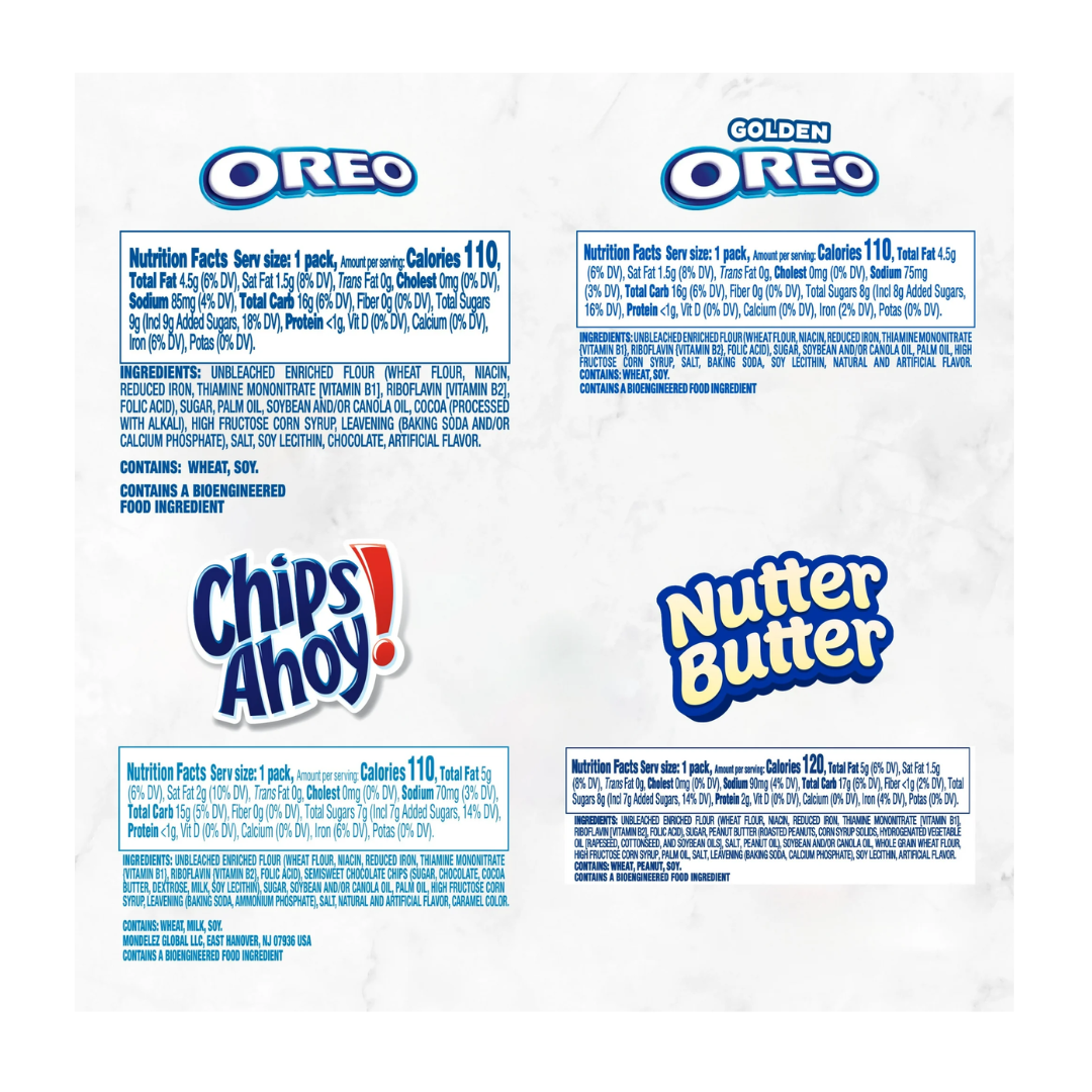 OREO Original, OREO Golden, CHIPS AHOY! & Nutter Butter Cookie Variety Pack, 56 ct Snack Packs