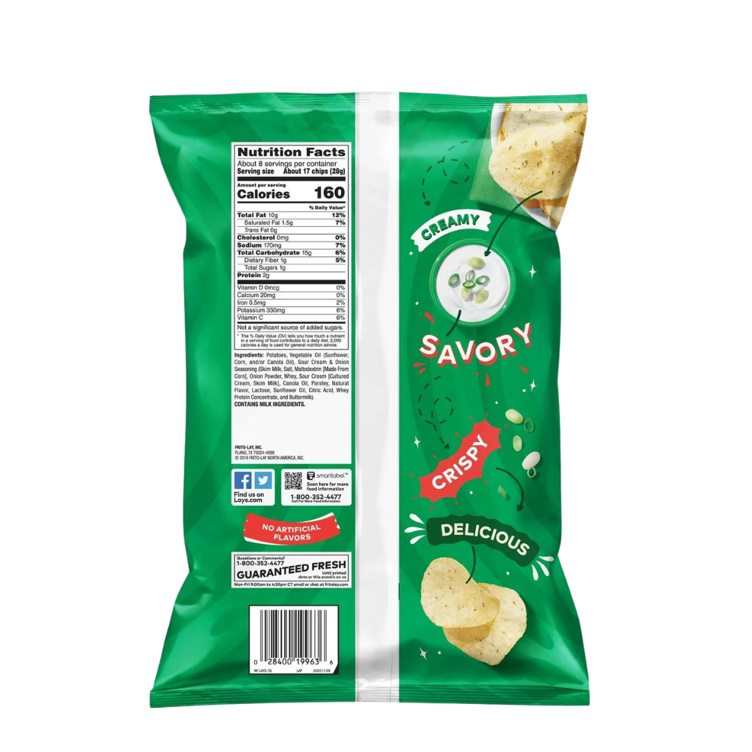 Lay's Sour Cream & Onion Flavor Potato Chips, 7.75 oz Bag