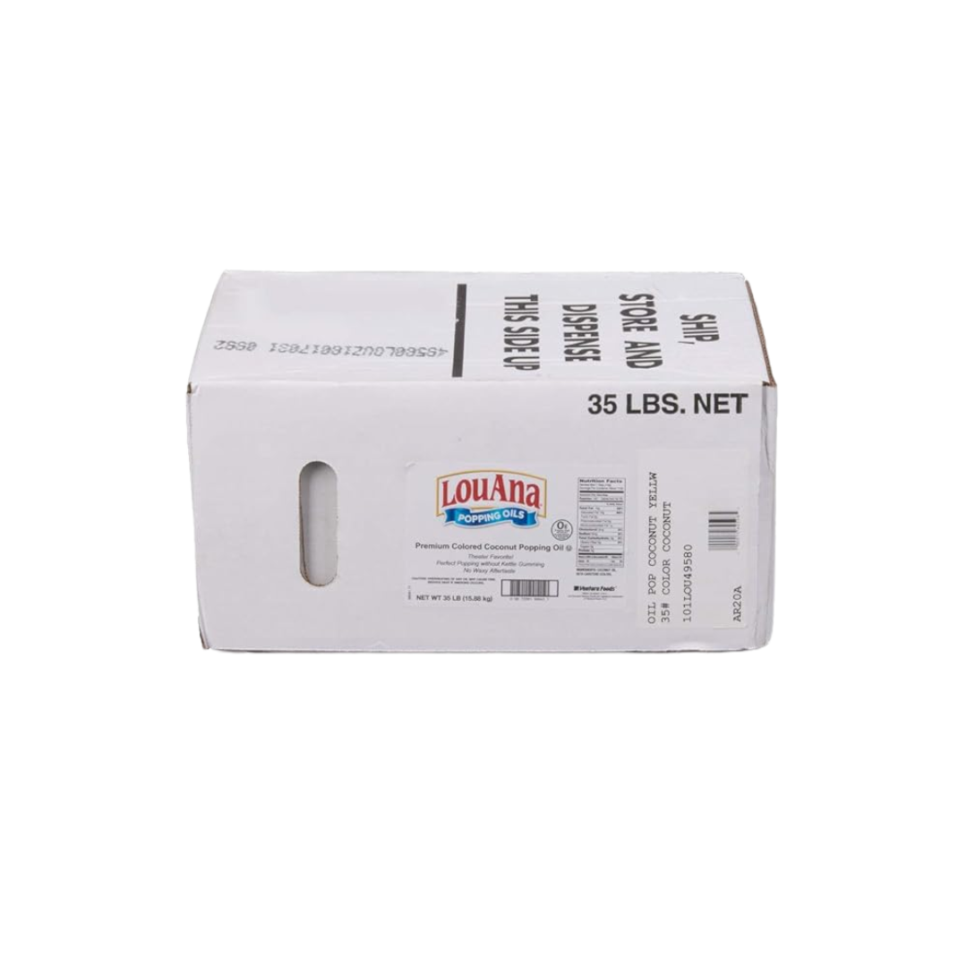 LouAna Bag-in-Box Premium Yellow Colored Coconut Popping Oil | 35 Pound Food Service Pack