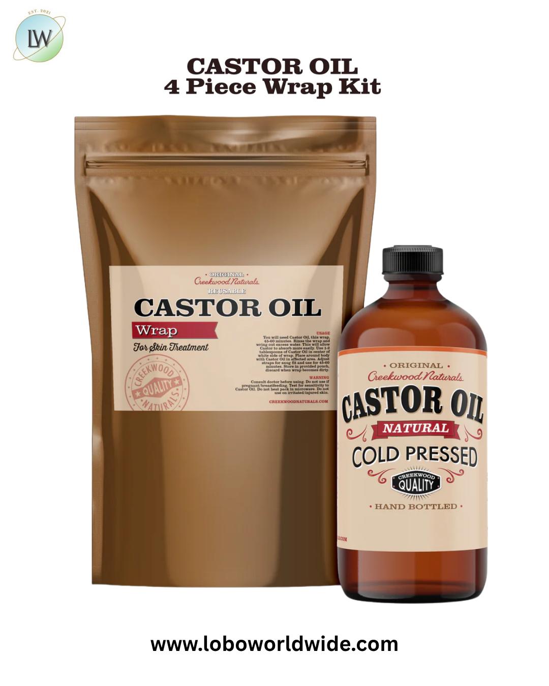 Creekwood naturals Castor Oil Pack - 4 piece Castor Oil Wrap Kit