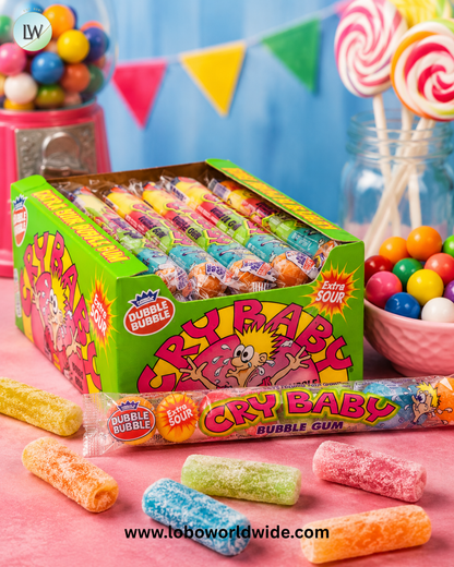 Cry Baby Extra Sour Bubble Gum 9-Piece Tubes - 24ct