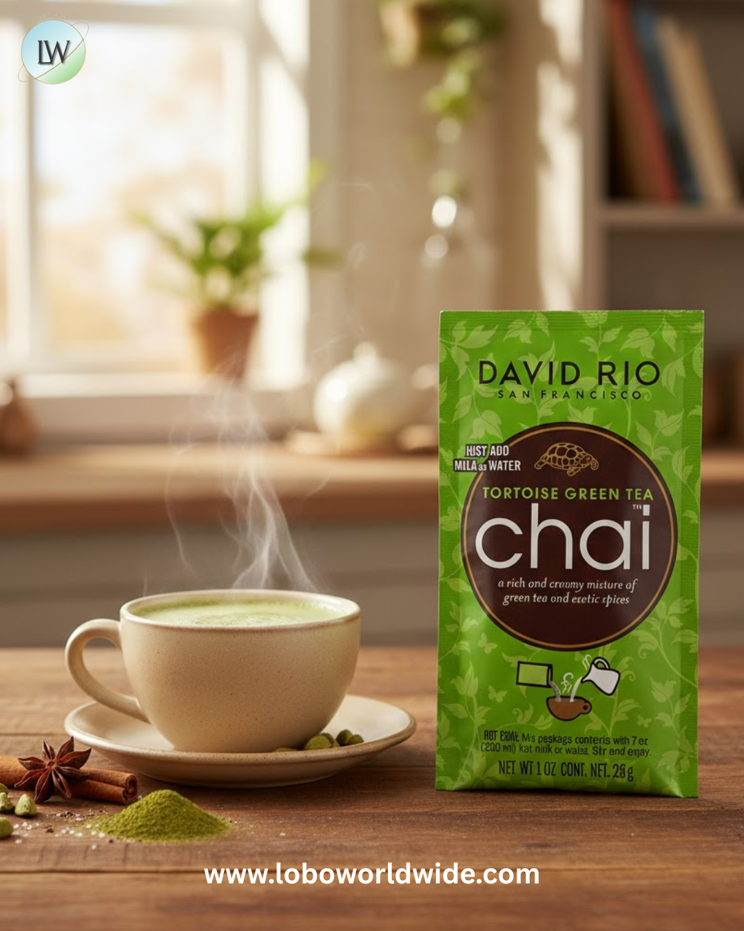 David Rio Tortoise Green Tea Chai Tea Latte Single Serve Packets - 12/Box