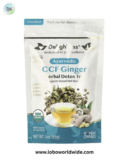 DelighTeas, Ayurvedic CCF Ginger, Herbal Detox Tea, Loose Blend, Caffeine Free, 3 oz (85 g)