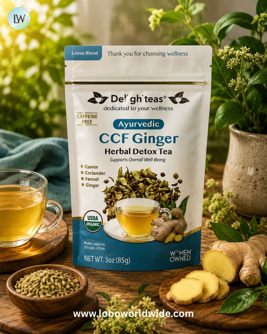 DelighTeas, Ayurvedic CCF Ginger, Herbal Detox Tea, Loose Blend, Caffeine Free, 3 oz (85 g)