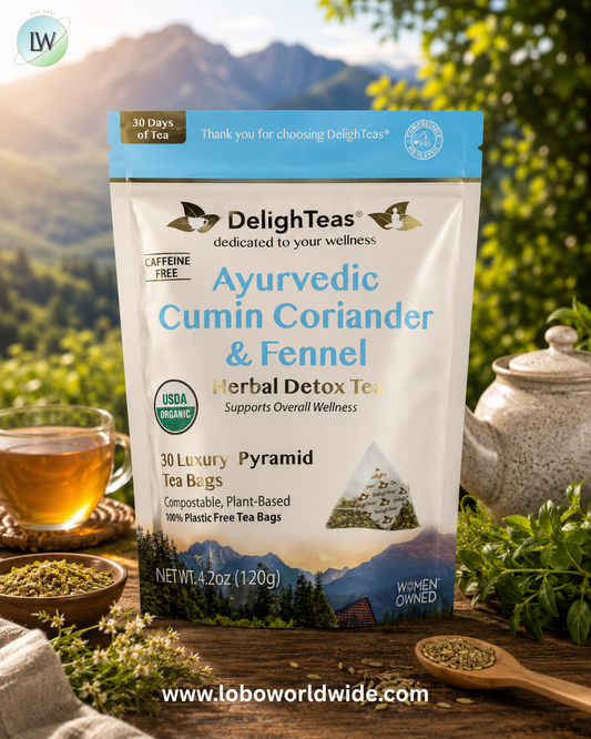 DelighTeas, Ayurvedic Cumin Coriander & Fennel, Herbal Detox Tea, Caffeine Free, 30 Luxury Pyramid Tea Bags, 4.2 oz (120 g)