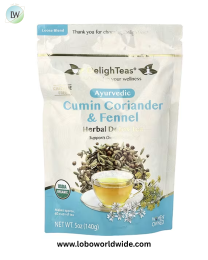 DelighTeas, Ayurvedic Cumin Coriander & Fennel, Herbal Detox Tea, Loose Blend, Caffeine Free, 5 oz (140 g)