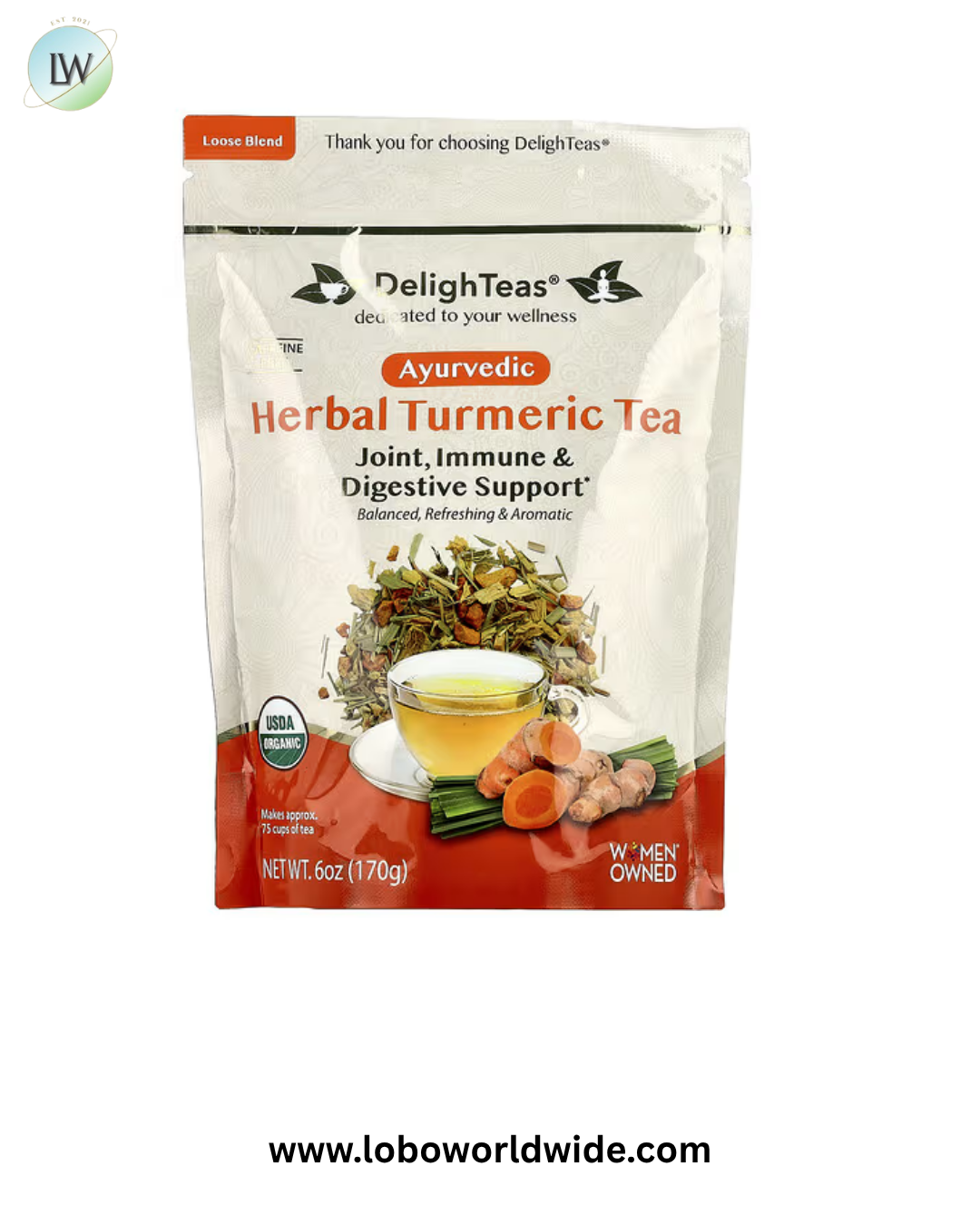 DelighTeas, Ayurvedic Herbal Turmeric Tea, Caffeine Free, 6 oz (170 g)