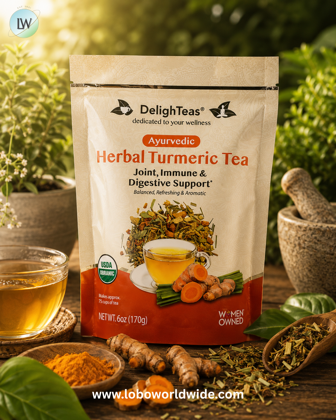 DelighTeas, Ayurvedic Herbal Turmeric Tea, Caffeine Free, 6 oz (170 g)
