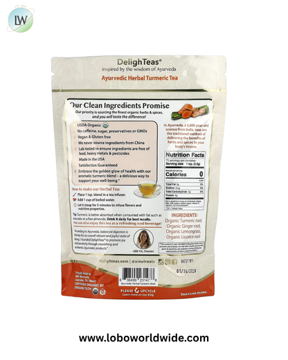 DelighTeas, Ayurvedic Herbal Turmeric Tea, Caffeine Free, 6 oz (170 g)