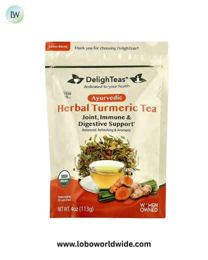 DelighTeas, Ayurvedic Herbal Turmeric Tea, Loose Blend, Caffeine Free , 4 oz (113 g)