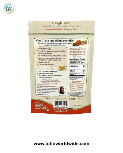DelighTeas, Ayurvedic Herbal Turmeric Tea, Loose Blend, Caffeine Free , 4 oz (113 g)