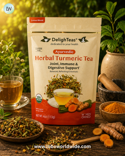 DelighTeas, Ayurvedic Herbal Turmeric Tea, Loose Blend, Caffeine Free , 4 oz (113 g)