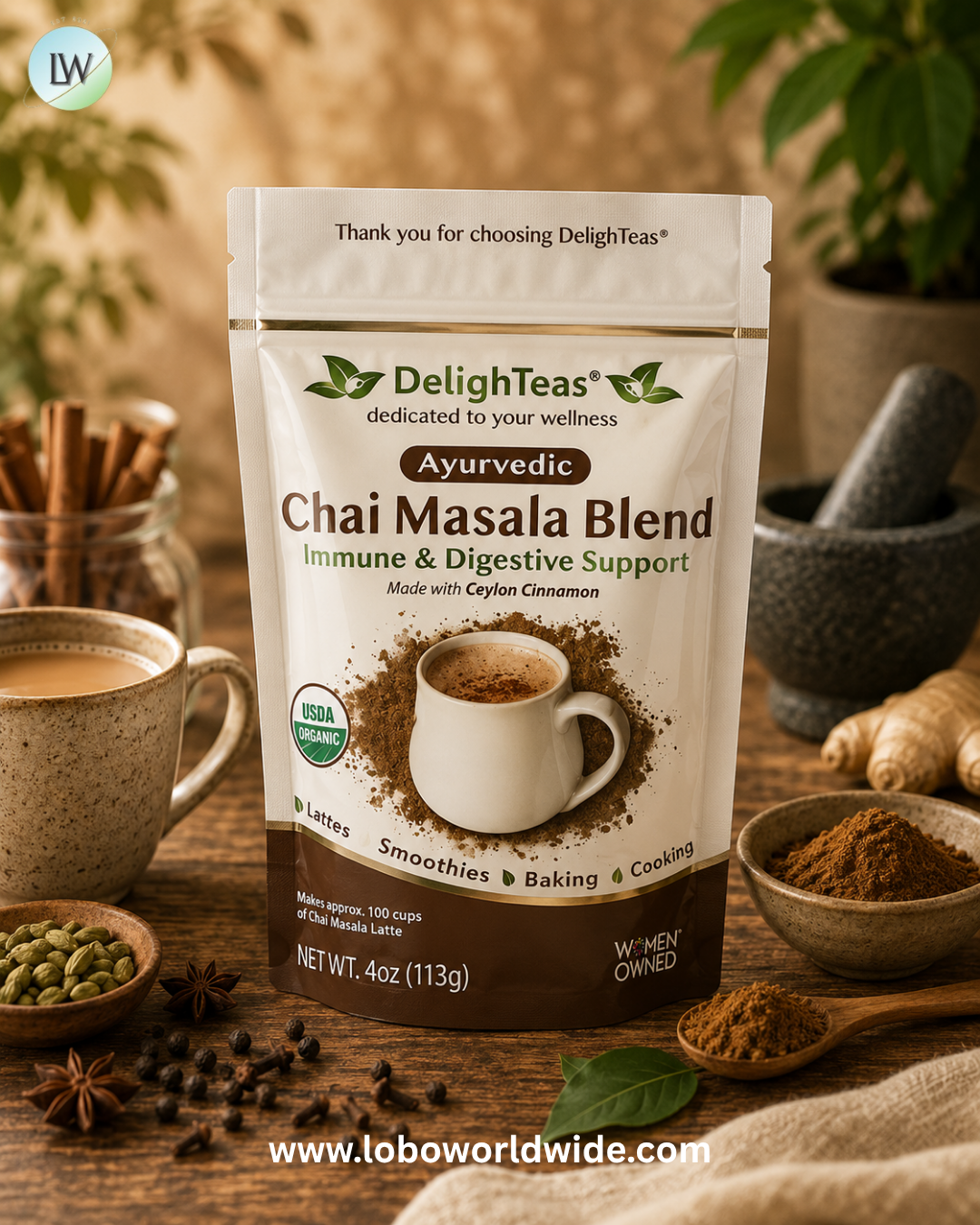 DelighTeas, Ayurvedic Masala Chai Blend, Caffeine Free, 4 oz (113 g)