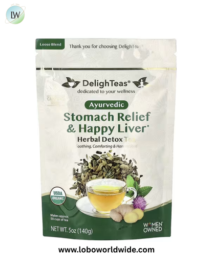 DelighTeas, Ayurvedic Stomach Relief & Happy Liver, Herbal Detox Tea, Loose Blend, Caffeine Free, 5 oz (140 g)