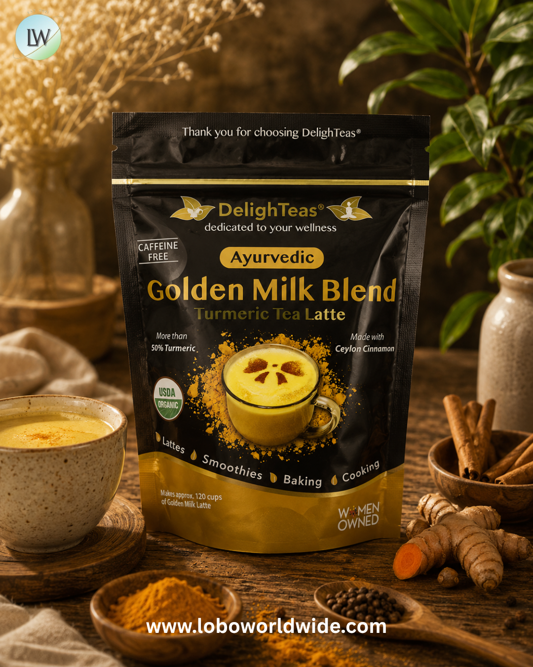 DelighTeas, Turmeric Tea Latte, Ayurvedic Golden Milk Blend, Caffeine Free, 5 oz (140 g)