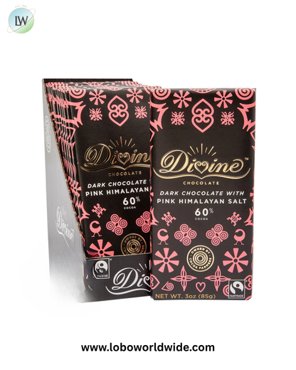 Divine 68% Dark Chocolate With Pink Himalayan Salt 3oz Bar - 12ct