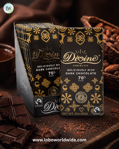 Divine 70% Dark Chocolate Bar - 12ct