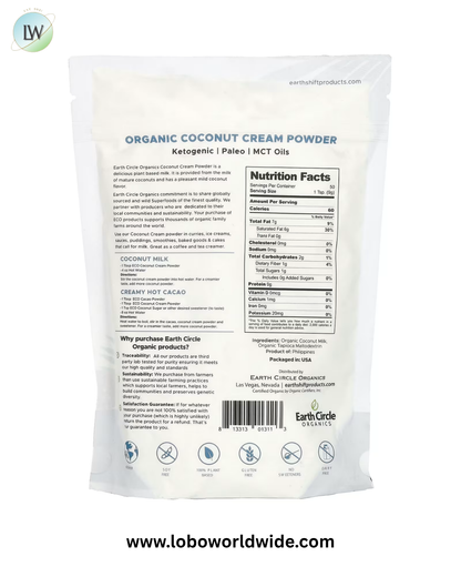 Earth Circle Organics, Organic Coconut Cream Powder, 1 lb (453.4 g)