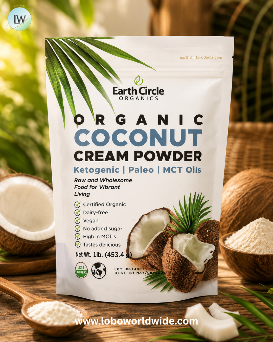 Earth Circle Organics, Organic Coconut Cream Powder, 1 lb (453.4 g)