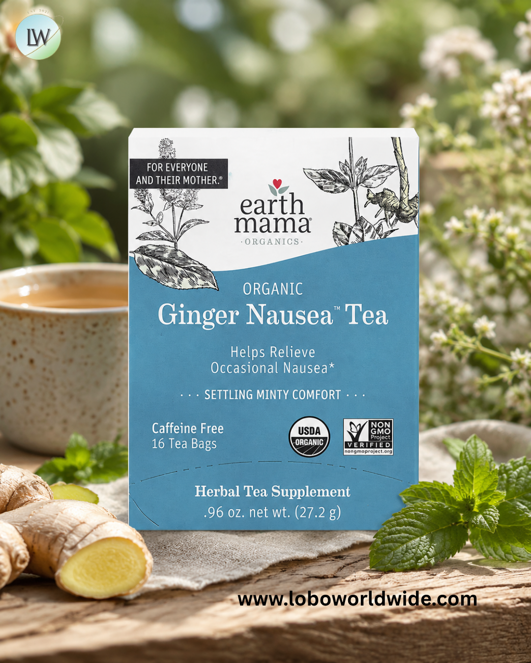 Earth Mama, Organics, Organic Ginger Nausea™ Tea, Settling Minty Comfort, Caffeine Free, 16 Tea Bags, 0.96 oz (27.2 g)