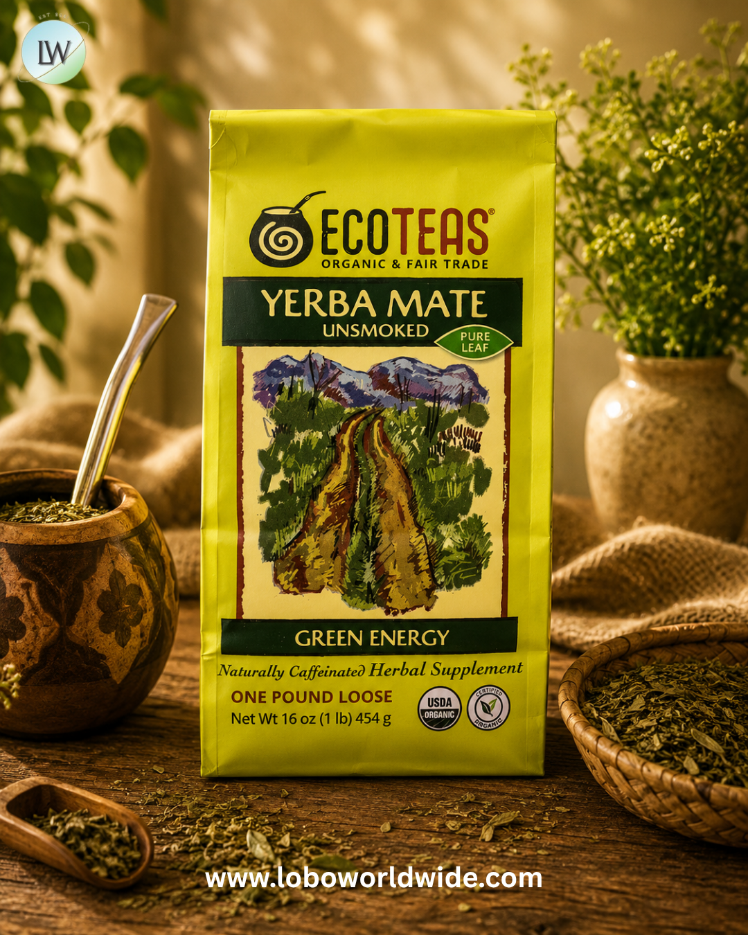 EcoTeas, Loose Yerba Mate, Green Energy, Unsmoked, 16 oz (454 g)