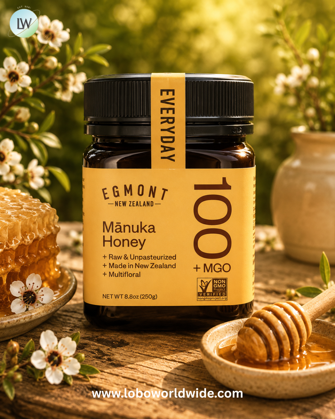 Egmont Honey, Manuka Honey, Raw & Unpasteurized, MGO 100+, 8.8 oz (250 g)