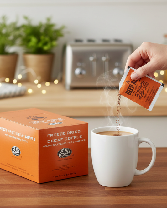 "Ellis 100-Count Freeze Dried Instant Decaf Coffee Packet - 6/Case "