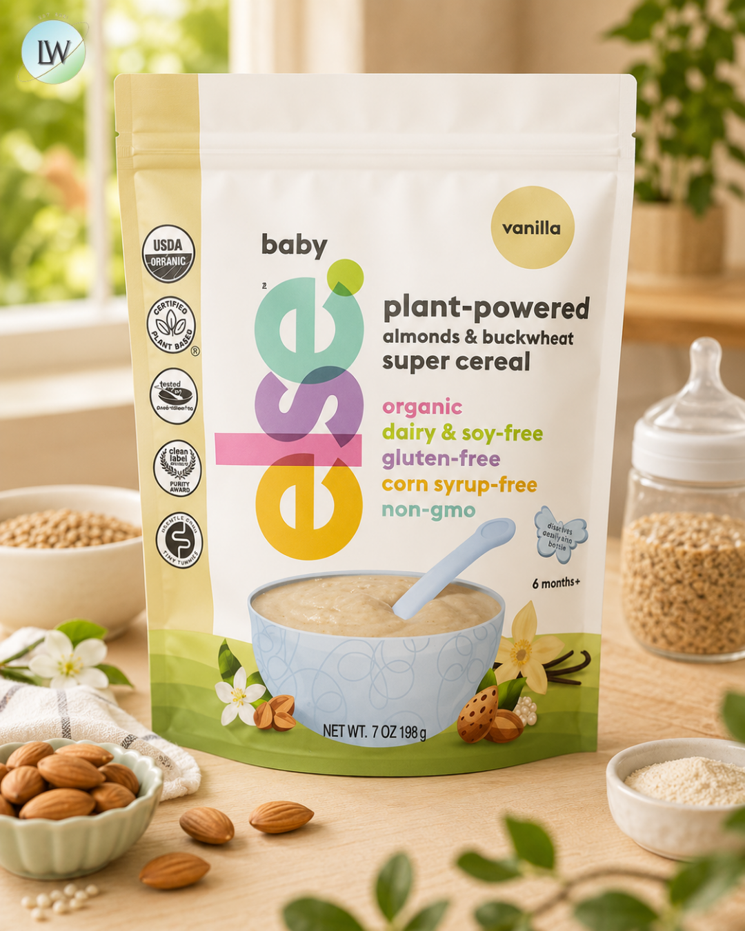 Else, Baby, Plant-Powered Almonds & Buckwheat Super Cereal, 6+ Months, Vanilla, 7 oz (198 g)